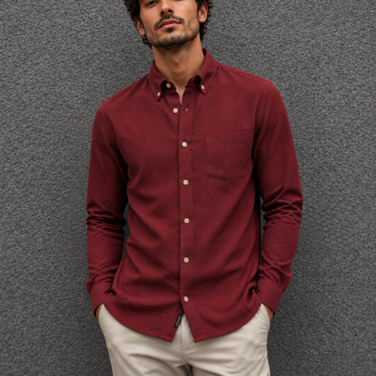 Textured Premium Merun Shirt