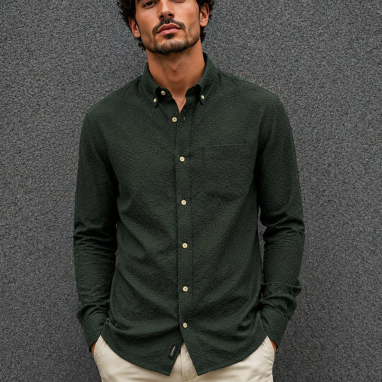 Textured Premium Bottle Green Shirt